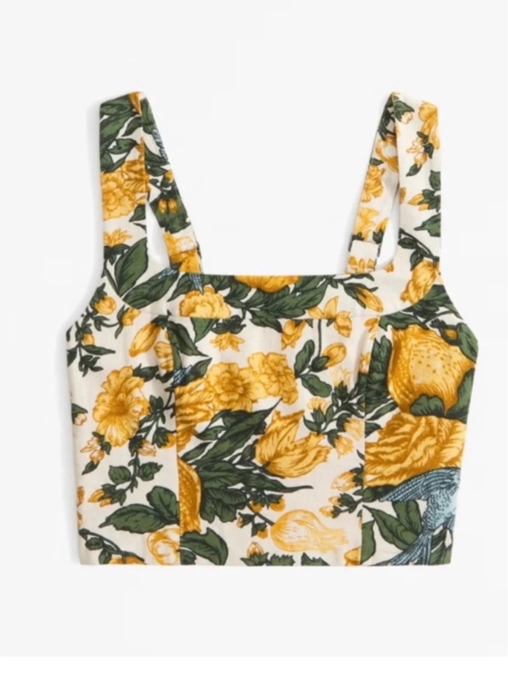 Abercrombie & Fitch Yellow Floral Square-Neck Linen Blend Crop Top